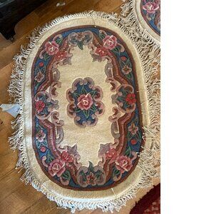 Handmade Chinese Aubusson Oval Wool Rug – 24"x42" Multicolor Tufted Area Rug